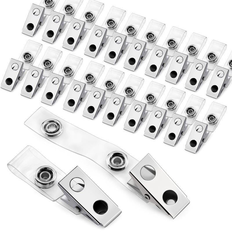 Easytle 30 Pcs Metal Badge Clips with Clear PVC Straps ID Strap Clip Double Holes Badge Holder Clips ID Clip for Badges, Work Badges - Image 1